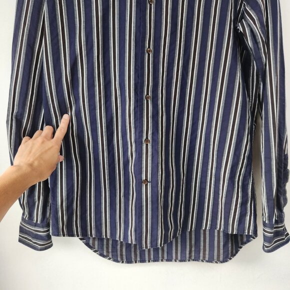 Etro Men's Button Down Long Sleeve Dress Shirt Blue Striped Modern Size 40 (M) - Picture 7 of 8